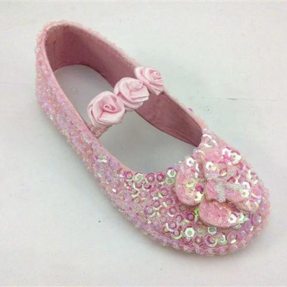 NEW Pink Sequin Girls Shoes w/Rosettes Toddler/Tween Girl 7 Toddler 3 4 5 Youth